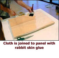 Cloth is joined to panel with rabbit skin glue